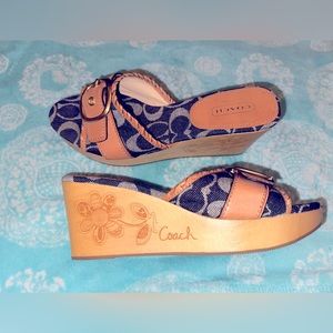 Denim Coach Wedge Sandals